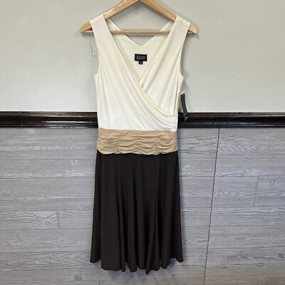 NWT Adrianna Papell sz 6 Matte Jersey V-Neck Cocktail Dress  Beige/Brown/White | eBay