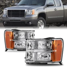 Pair Chrome Headlights Front Lamps For 2007-2013 GMC Sierra 1500 2500HD 3500HD