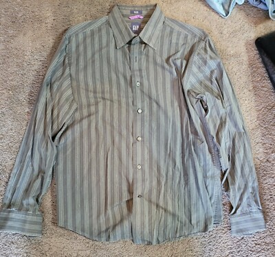 Gap Dress Shirt Mens Button Down Size Large 16 16 1/2 Stripe Gray Premium Fitted