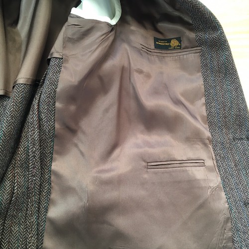 John Weitz Wollblazer L 44" Brust braun Herringbone Professor Jacke Mantel Vintage - Bild 7 von 10