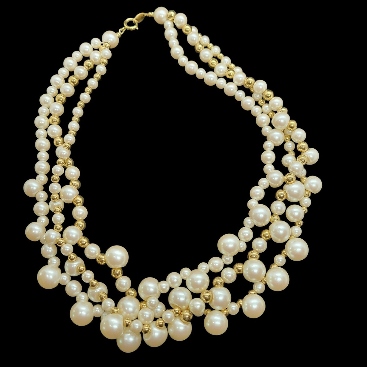 Vintage TRIFARI TM Faux Pearl and Gold Toned Strand Necklace 19