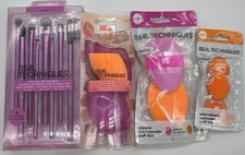 4PC Real Techniques Makeup Brushes Sponge & Powder Puff SET ~ FAST SHIP ~ NEW