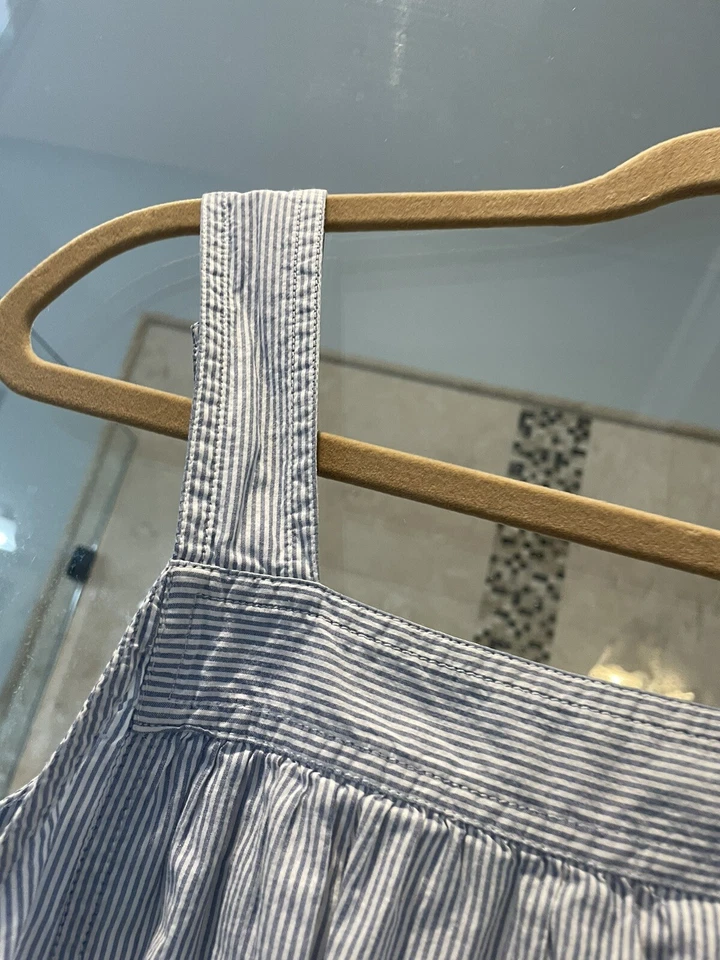 Marc Jacobs Babydoll Top S 6 Striped Seersucker Blue White Blouse Cotton Shirt - Image 4 of 4