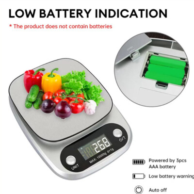 Küchenwaage digital Edelstahl LCD Anzeige 10kg 1g Messung elektronische Waage