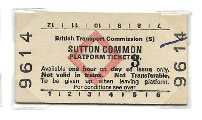 1967 Sutton Common BR BTC(S) Red Diamond 3d on 2d Platform Ticket Edmondson