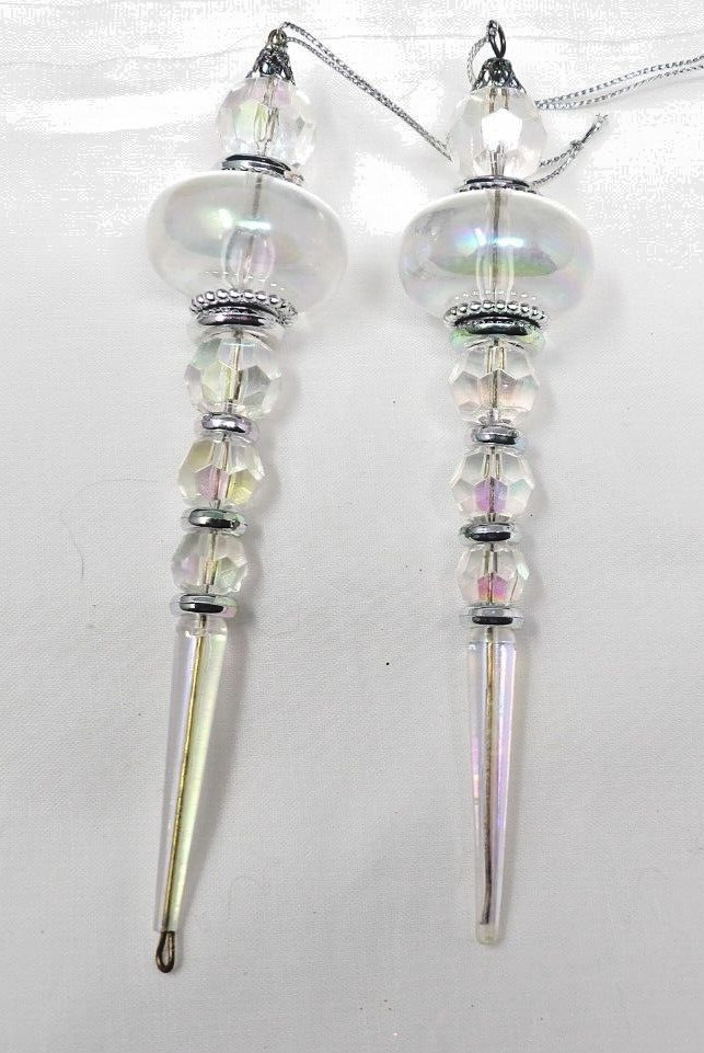 3 Vintage Iridescent Acrylic Christmas Tree Drop Ornaments 5" & 6" Tall