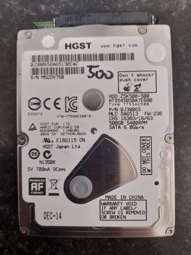 HGST Z5K500 500GB HTE545050A7E680 5400RPM SATA 2.5" Hard Disk Drive - Afbeelding 1 van 1