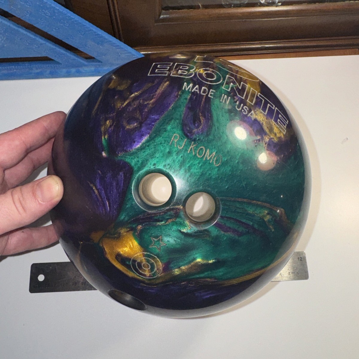VINTAGE Ebonite Maxim Bowling Ball 14 lb (Green/Purple/Gold