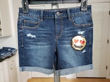 Girls SIZE 12 Cuffed Midi Denim Shorts Adjustable Waist MUDD New Without Tags