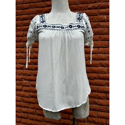 blu pepper peasant blouse blue and white women's small NWT