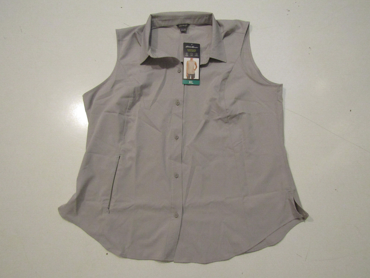 EDDIE BAUER Gray Sleeveless Tech Button Up Shirt Sz X-Large EDDIE BAUER Gray Sleeveless Tech Button Up Shirt Sz X-Large