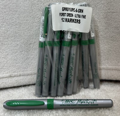 One Dozen BIC Mark-It Forest Green Ultra Fine Point Permanent Color Markers