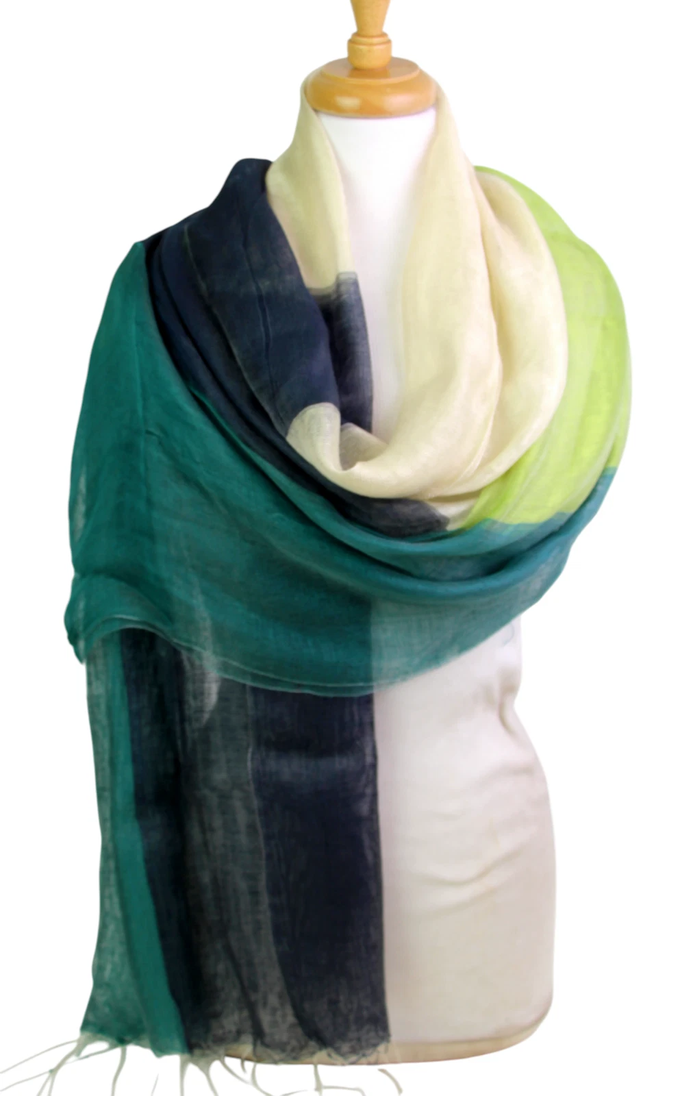 23"x70" BLACK WHITE BLUE GREEN DOUBLE LAYER COTTON BLEND WRAP SHAWL SCARF (C94