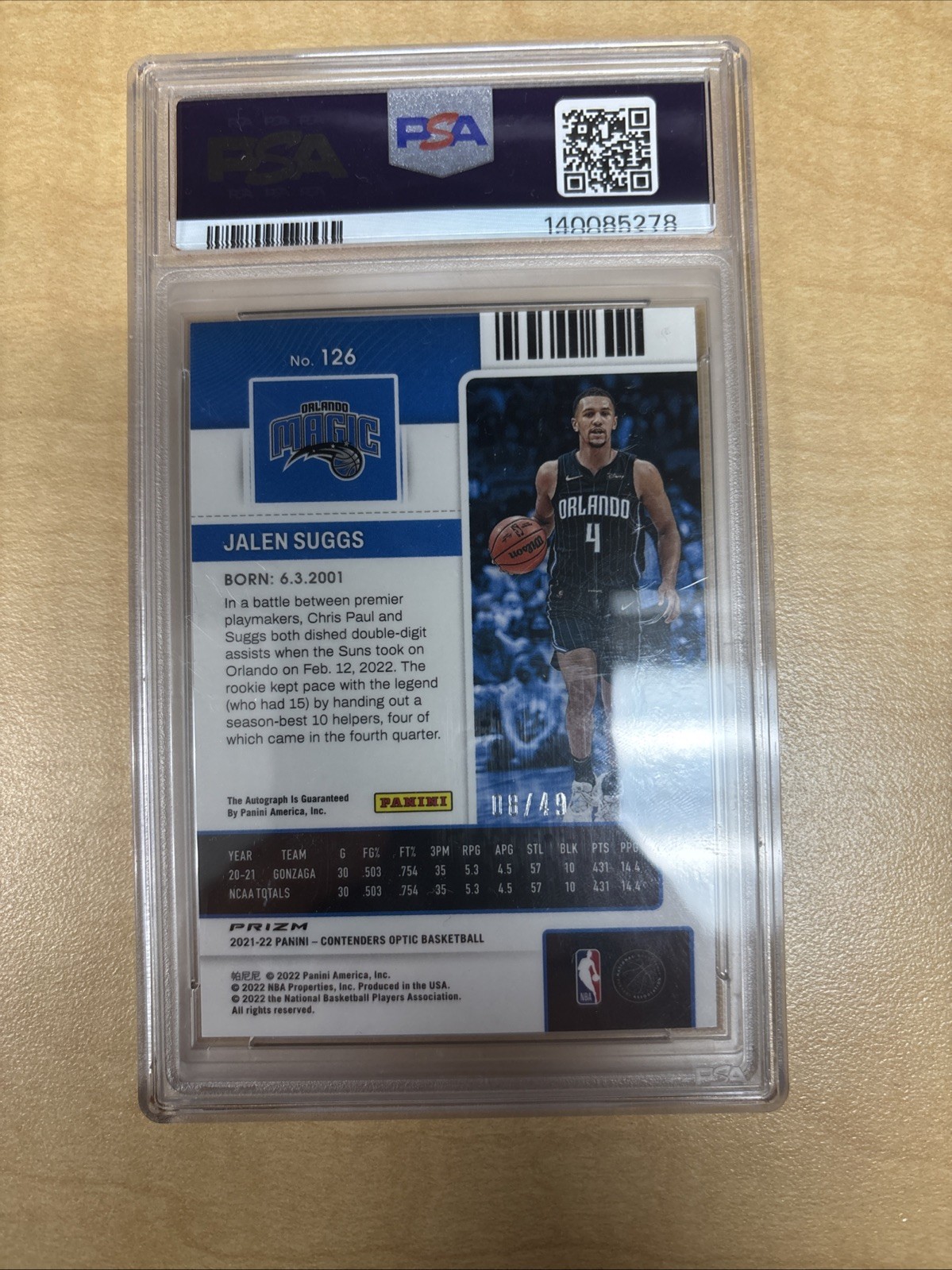 2022-23 Panini Contenders Optic Rookie Ticket Jalen Suggs RC Auto Blue /49 view 2