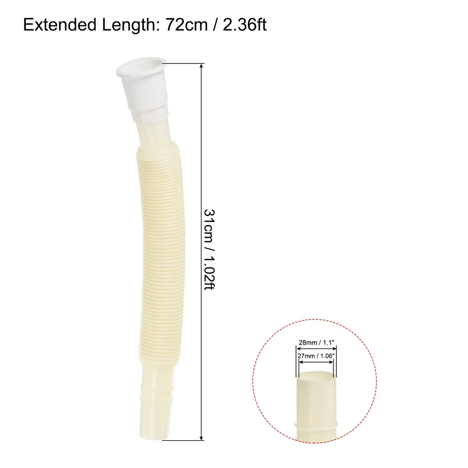 Plastica Drenaggio Tubo Espandibile Lavello Tubo Flessibile, Bianco 2pz - Immagine 2 di 4