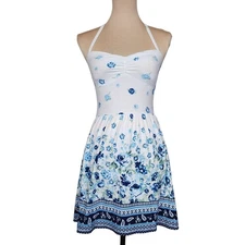 Blue Floral Fit Flare Mini Dress
