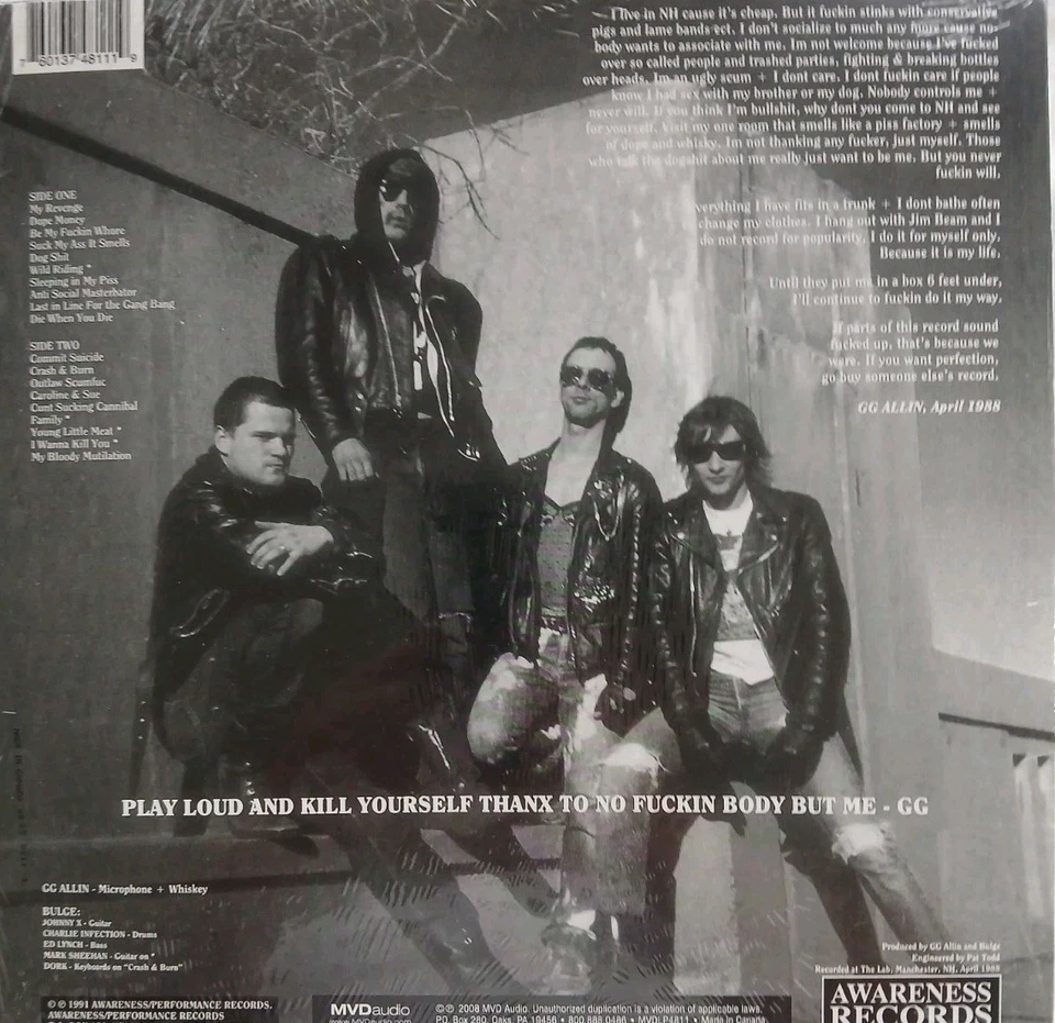 G.G. Allin & The Murder Junkies Freaks, Album Hand Signed Merle Allin Rare Foto 4 de 4