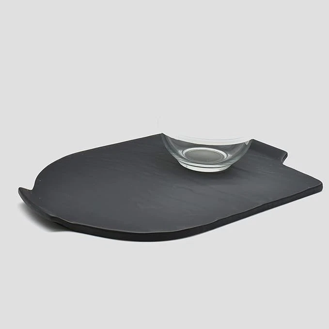 Libbey Faux Slate Server 3 Piece Set. Bowl With Lid + Base - Image 2 of 2