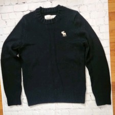 Vintage Abercrombie  Fitch Y2K Sweater Mens M Black Cotton Blend Crewneck 90s
