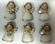 6 Vtg Ceramic Angels Figural Hearts Bells Praying Fridge Magnets Christmas 2"