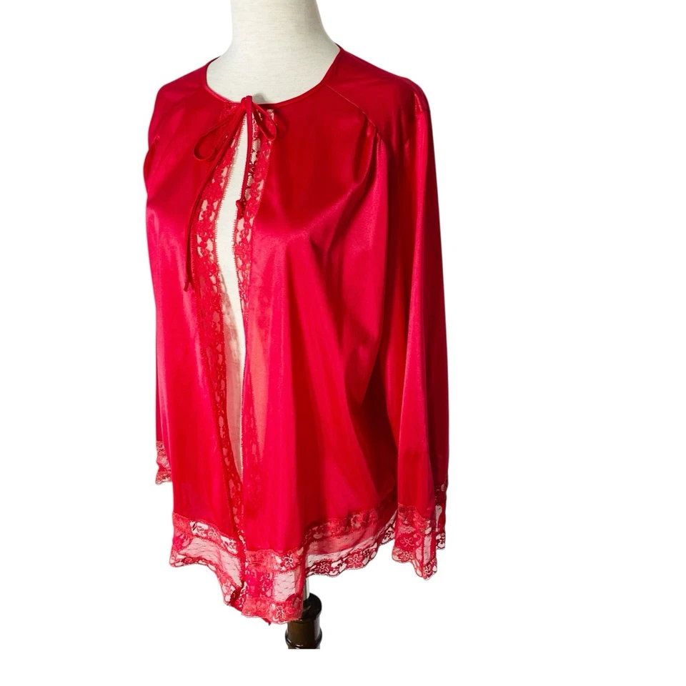 Top de pijama retro vintage Henson Kickernick talla grande 12 14 rojo coqueta tocador Foto 3 de 4
