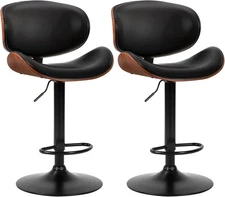 2Pcs Swivel Bar Stools,Adjustable Height,PU Leather Upholstery,w/Back&Footrest