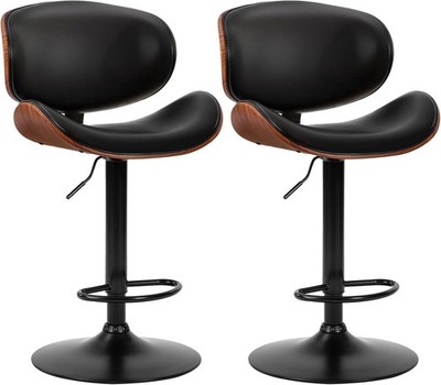 2Pcs Swivel Bar Stools,PU Leather Upholstery,w/Back&Footrest,Height Adjustable