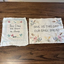 Vtg Handmade Cross Stitched Linen Blessing Pieces Finished Unframed Cottage Core