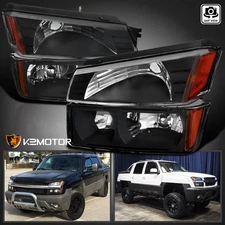 Fits 2002-2006 Chevy Avalanche 1500 Body Cladding Black Headlights+Bumper Lamps