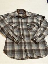 Vtg Pendleton High Grade Western Brown Wool Shirt Pearl Snap 70s USA - Sz L