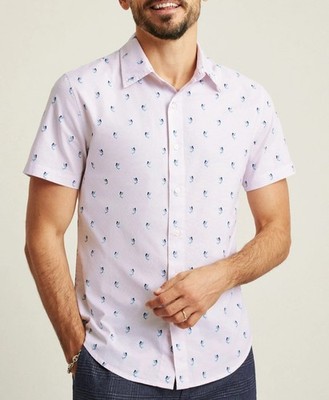 Bonobos Stretch Riviera Men's Shirt Pink Swordfish Printed Slim Fit XL 287994