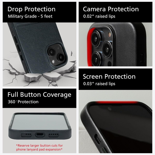 custodia scheda pelle alto compatibile con iPhone 15 Pro Max, Raven nero - Foto 5 di 9