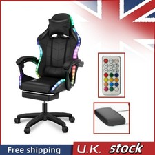 Reclining Gaming Chair with Footrest & Bluetooth Speakers & RGB LED Lights Seat