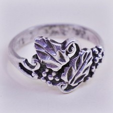 Size 8, Vintage sterling silver handmade ring, 925 grape vines leafy band