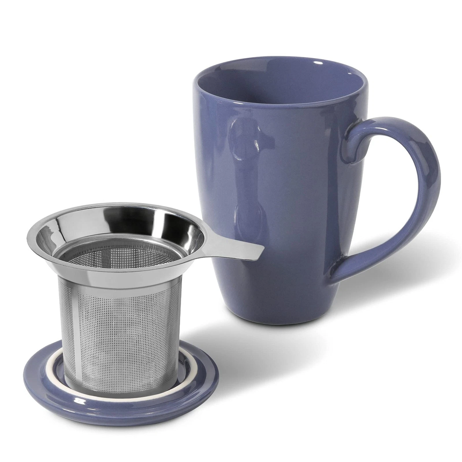ComSaf Ceramic Tea Mug with Infuser and Lid, 16 OZ Large Porcelain Navy