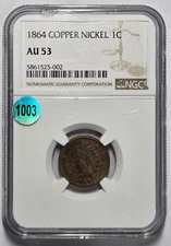 1864 COPPER NICKEL INDIAN HEAD CENT 1C NGC AU 53 Certified Coin
