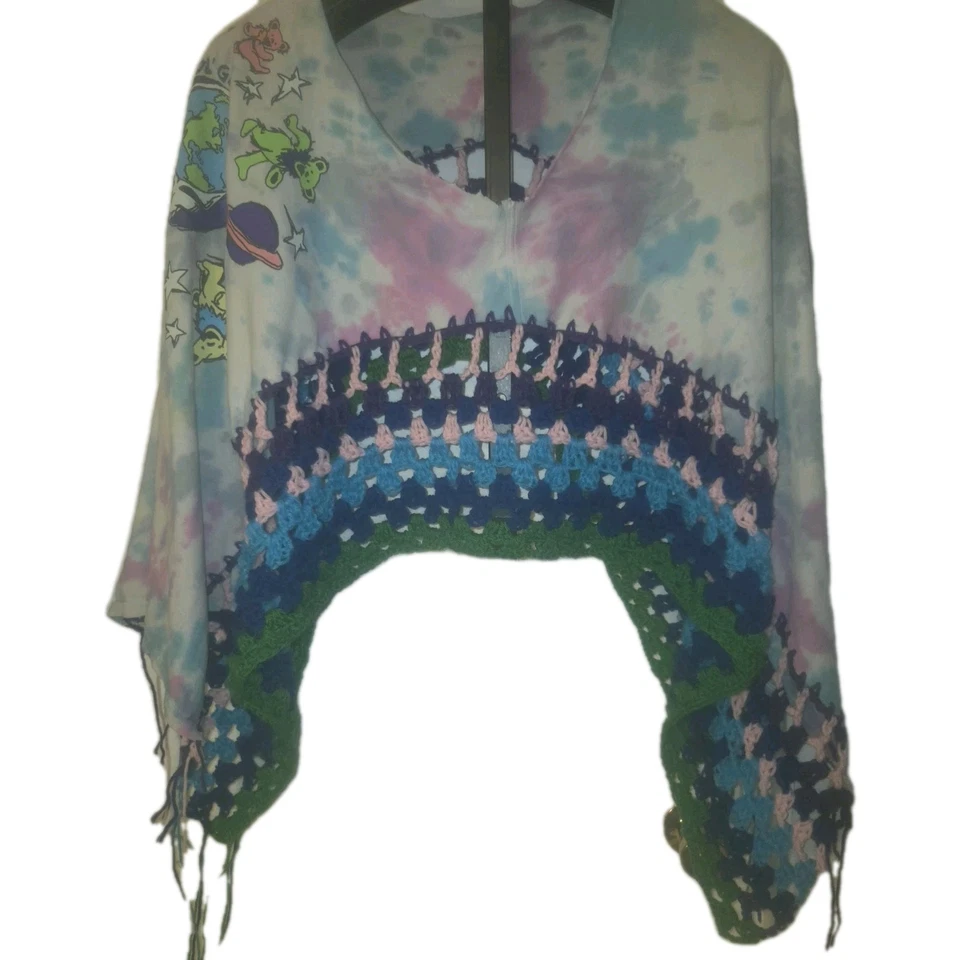 Camiseta Grateful Dead Crochet PONCHO Talla L - XL Hecha a Mano Vintage Camiseta Reciclada Foto 4 de 4