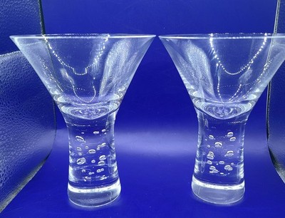 Set Of 2 Krosno Poland Verve Martini Glasses Solid Bullicante Glass Bottom 5.5''
