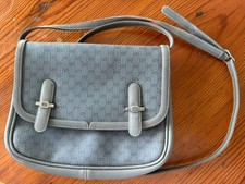 Authenic Vintage Gucci GG Monogram Shoulder Bag Gray Leather Trim, Made in Italy