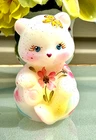 OOAK Fenton**WHITE OPAL TIE-DYE FLORAL BUTTERFLY SITTING BEAR**NFGS JK SPINDLER