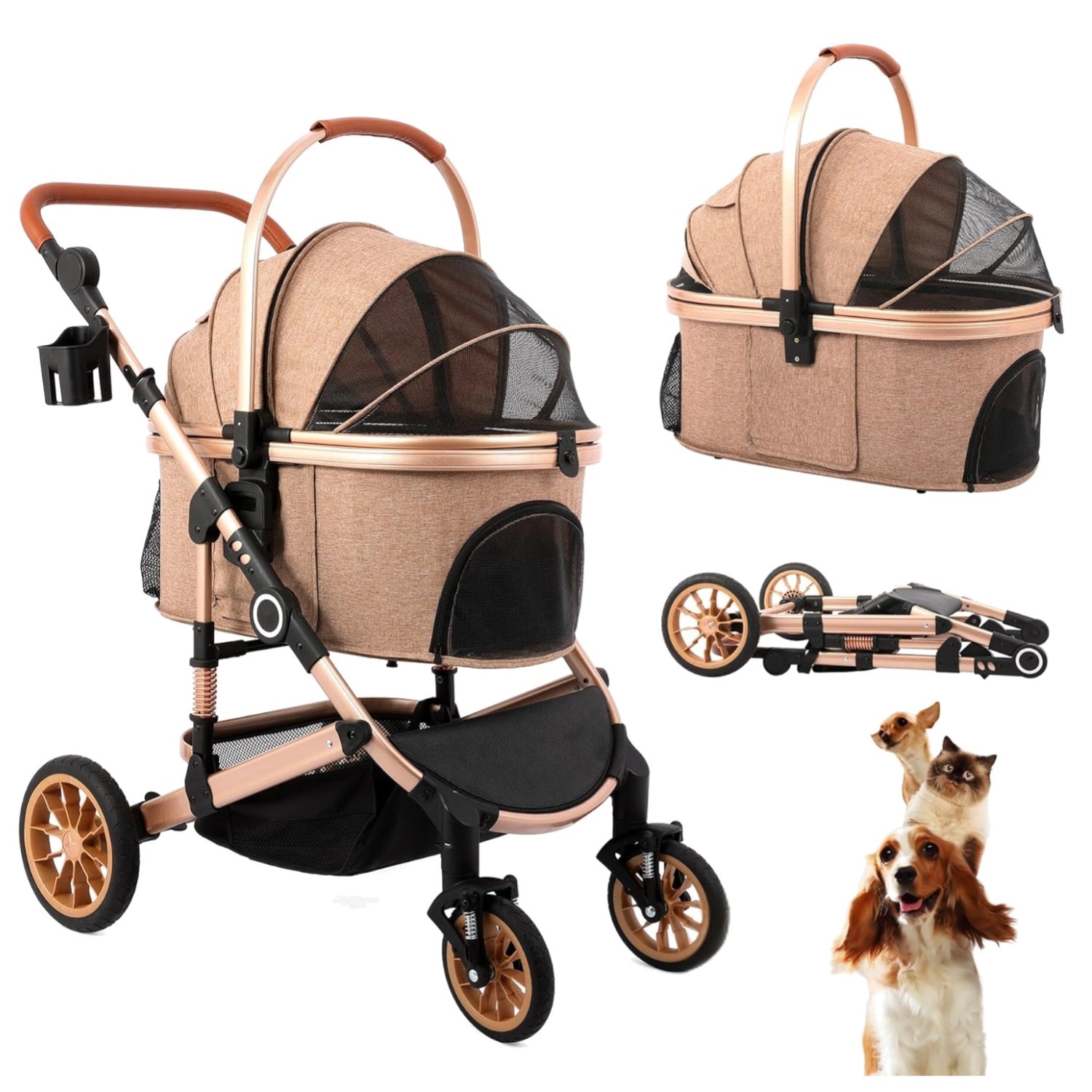 Versatile Pet Stroller with Detachable Carrier for Dogs up to 50 lbs - Tan  | eBay