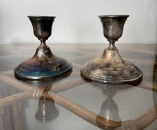 VTG Sheridan Taunton Candle Stick Holders 4.25" Pair Silver Plated Candlesticks