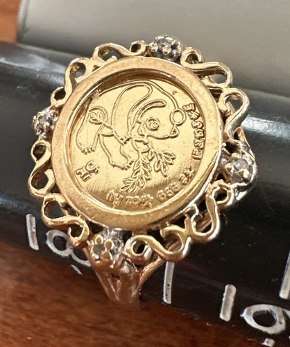 Chinese Panda Coin Ring 3 Grams 10k Yellow Gold Size 8.25 Signet - Picture 5 of 13
