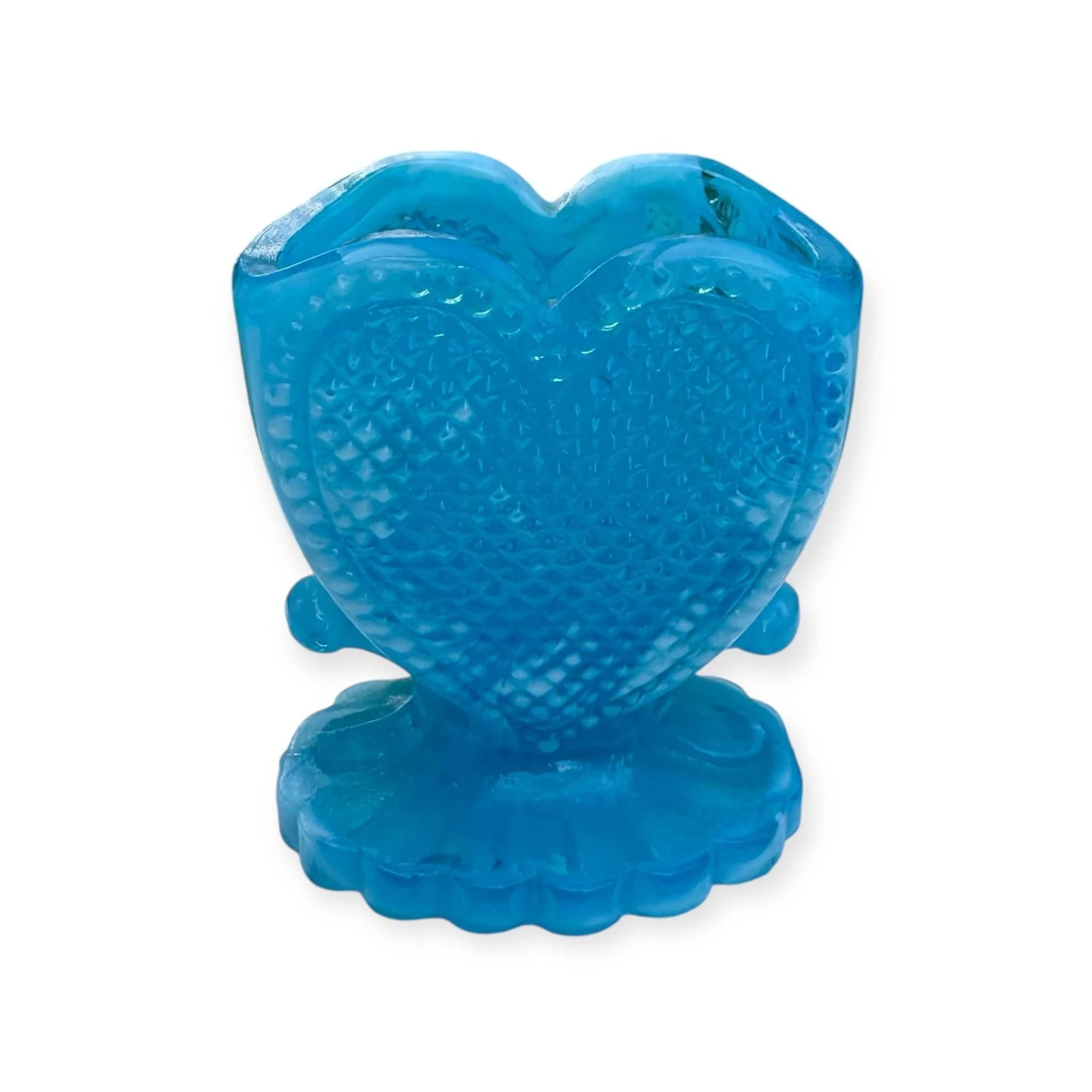 Mid-century Blue Glass Sweetheart Toothpick Holder Heart-Shaped
