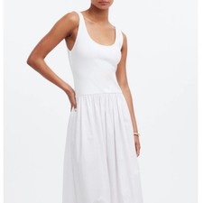 NWT Madewell Sz XS Drop Waist Tank Midi Dress White NQ613 Ribbed Pockets