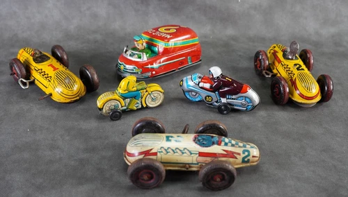 Parts Lot Modern Toys Tin Litho Wind Up Marx Speed Boat Tail Race Car #W35