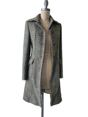 Sisley Italy Wool Mohair Alpaca Tweed Coat Vintage Style Green Blue IT 40 US 4
