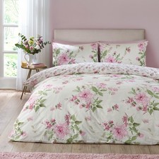 Catherine Lansfield Avebury Floral Reversible Duvet Cover Bedding Set Cream