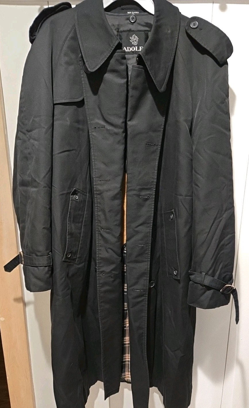 Y2K Adolfo Black Long Trench Coat 42 Removable Liner Classic
