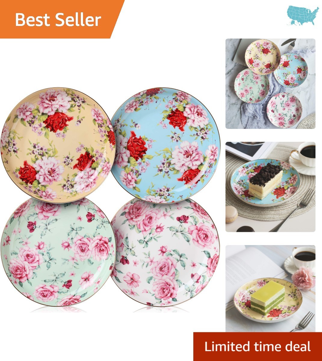 Of 4, 8-inch With Gold Trim, Dishwasher Safe